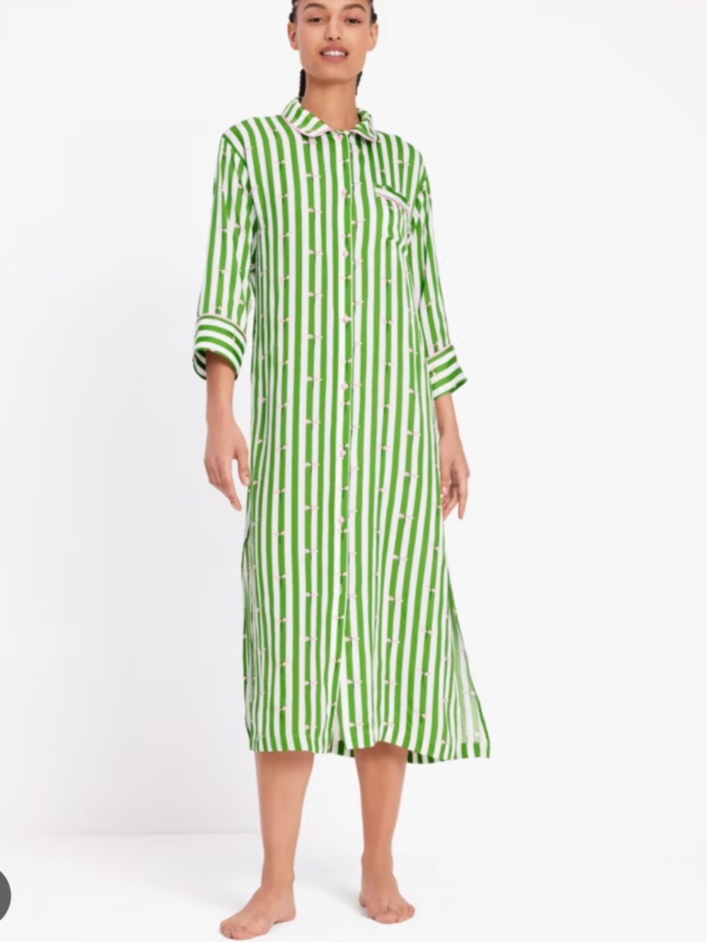 kate spade Green and White Striped women’s Pajama Nightgown with Pink Trim
